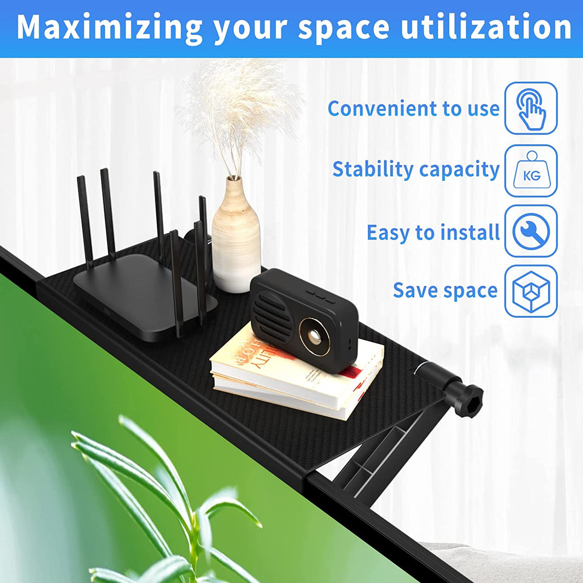 13-Inch Wide Platform Adjustable TV Top Shelf, Router And Home Decor TV Top Storage Bracket