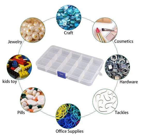 1pc Adjustable Plastic 15 Compartment Storage Box Jewellery Bead Craft Organizer