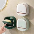 1Pc Wall Mounted Soap Holder With Lid And Drain Tray