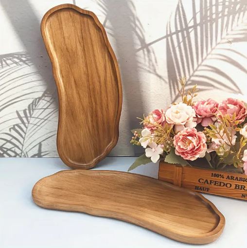1Pc Rustic Wooden Serving Tray, Multi-Purpose Half Round Shape Wooden Tray