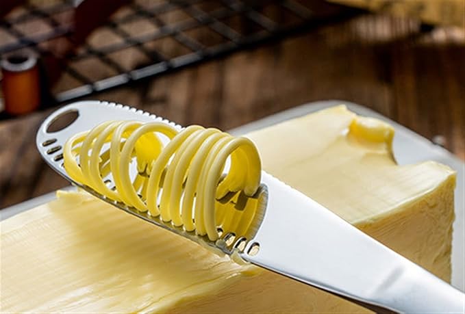 1Pc Stainless Steel Butter Spreader, Butter Knife and Curler Serrated Butter Grater for Cold Butter Slicer
