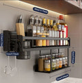 1Pc Wall-Mounted Storage Shelf, Kitchen Spice And Utensil Organizer, Multifunctional No-Drill Double-Layer Storage Rack