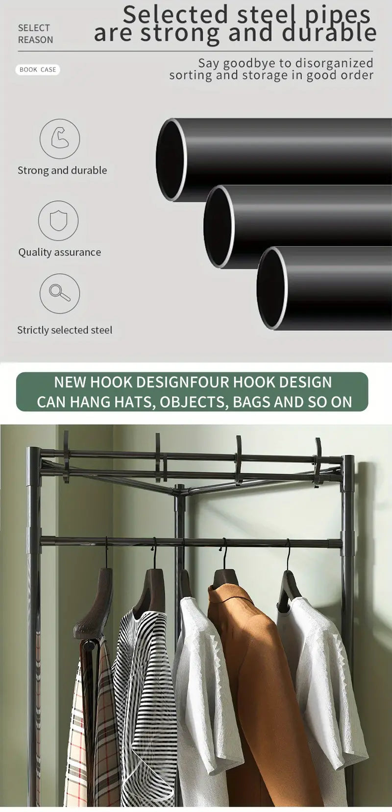 1pc Corner Coat Rack, Free Standing Coat Rack, With 3 Layers Storage Shelves And 4 Double Hooks, Living Room, Bathroom, Hallway Shoe Rack Organizer