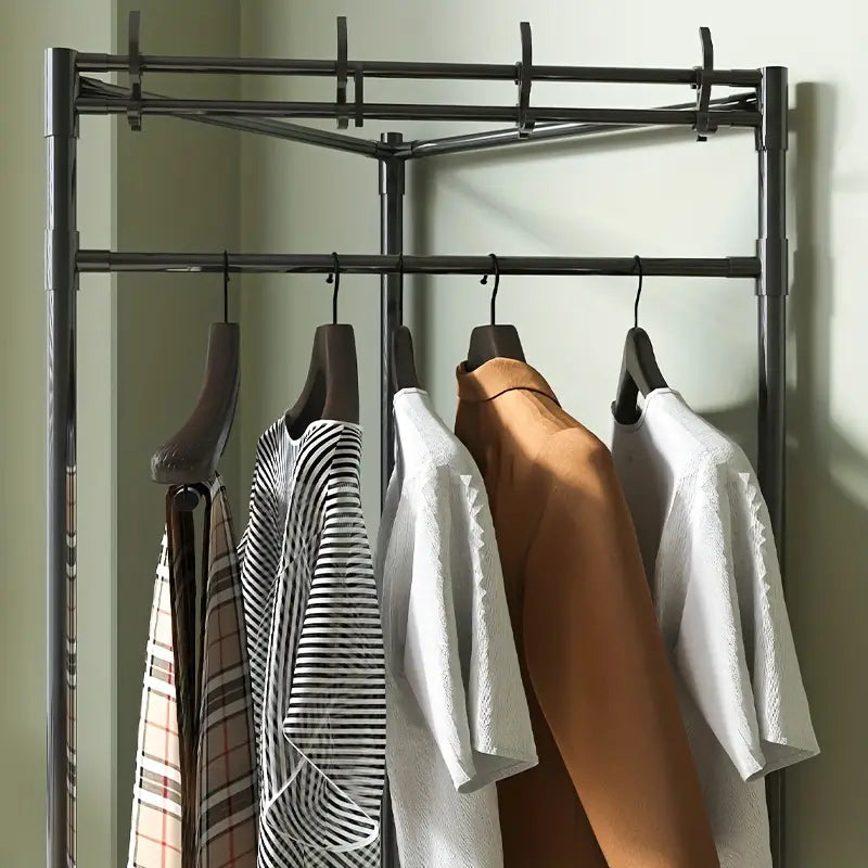 1pc Corner Coat Rack, Free Standing Coat Rack, With 3 Layers Storage Shelves And 4 Double Hooks, Living Room, Bathroom, Hallway Shoe Rack Organizer