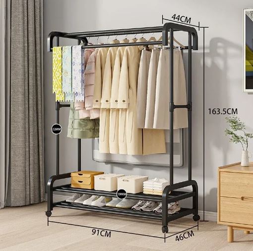 Freestanding Vertical Garment Organizer for Bedroom and Balcony, Space-Saving Design with Multiple Hanging Bars, Clothes Organizer Storage, Drying Racks
