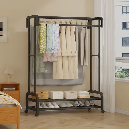 Freestanding Vertical Garment Organizer for Bedroom and Balcony, Space-Saving Design with Multiple Hanging Bars, Clothes Organizer Storage, Drying Racks