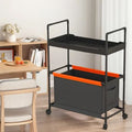 2-Tier Rolling Storage Cart with Handle - Durable Plastic & Metal, Mobile Organizer for Office, Kitchen, Laundry, Outdoor - White/ Black/ Dark Green