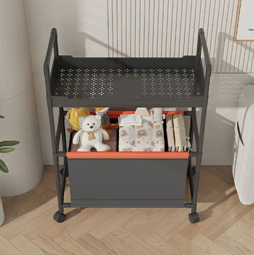 2-Tier Rolling Storage Cart with Handle - Durable Plastic & Metal, Mobile Organizer for Office, Kitchen, Laundry, Outdoor - White/ Black/ Dark Green