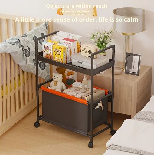 2-Tier Rolling Storage Cart with Handle - Durable Plastic & Metal, Mobile Organizer for Office, Kitchen, Laundry, Outdoor - White/ Black/ Dark Green