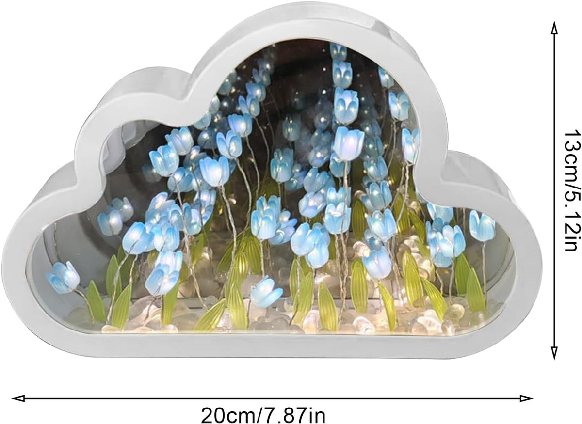 Cloud-Shaped Tulip Mirror Night Light, 20 Flowers Table Lamp for Home Bedroom Decor