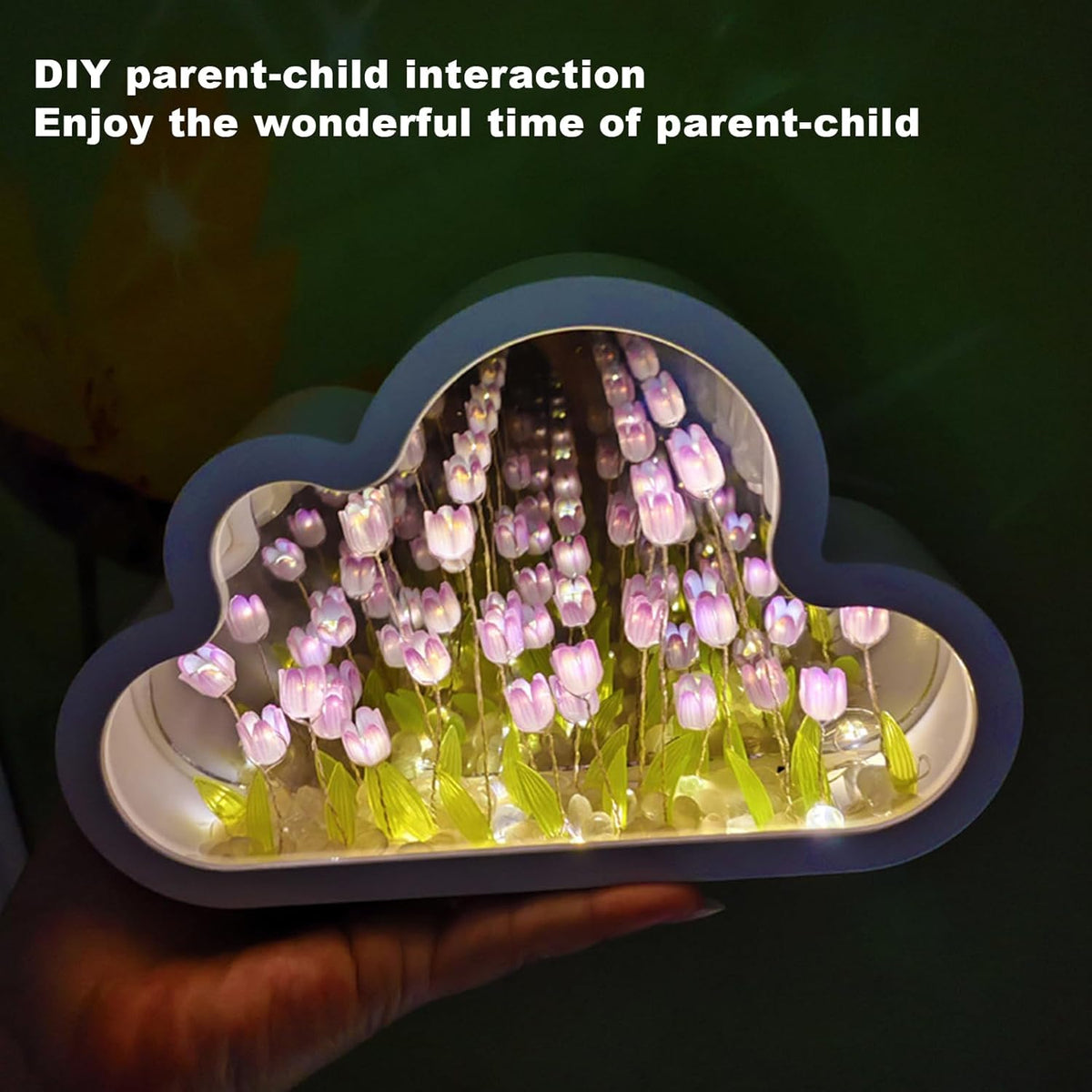 Cloud-Shaped Tulip Mirror Night Light, 20 Flowers Table Lamp for Home Bedroom Decor