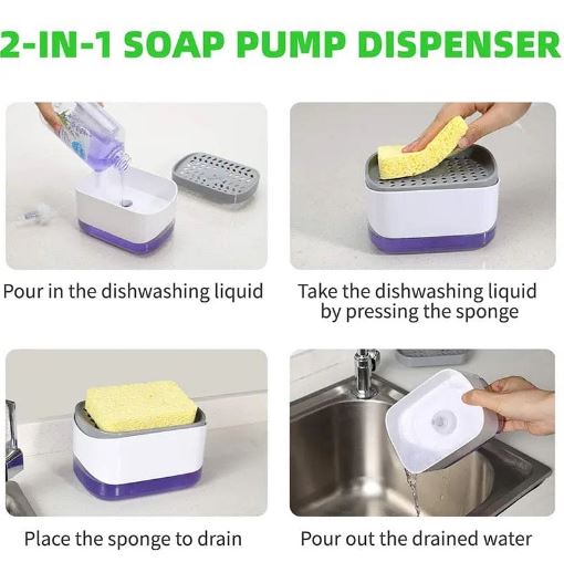 2 In 1 Caddy Soap Dispenser, Automatic Liquid Soap Dispenser Bathroom Kitchen Soap Dispenser With Sponge