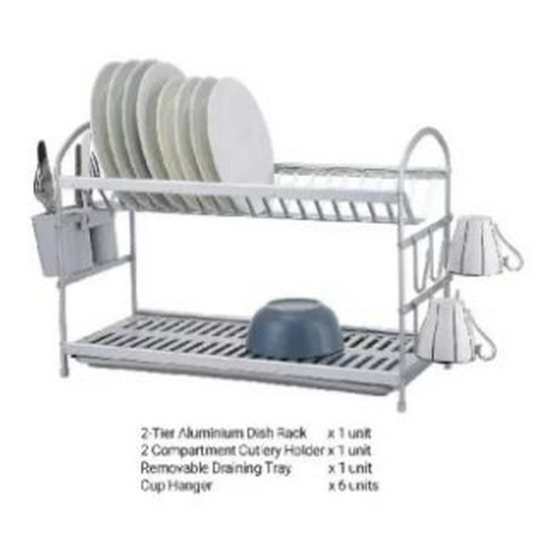 2 Tier Aluminum Kitchen Dish Drying Drain Rack Space Saving Utensils Holder