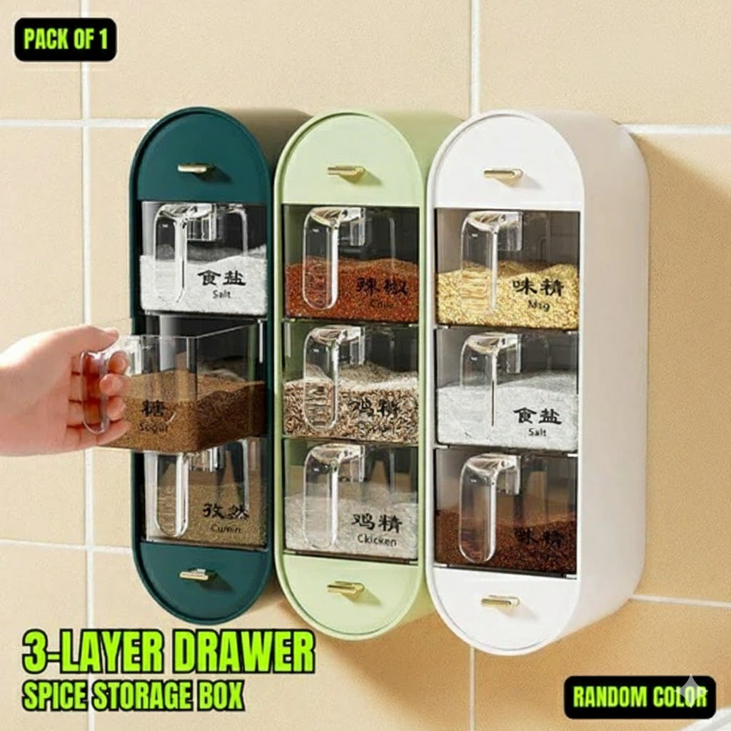 3-Layer Drawer Wall-Mounted Spice Storage Box, Transparent Seasoning Organizer