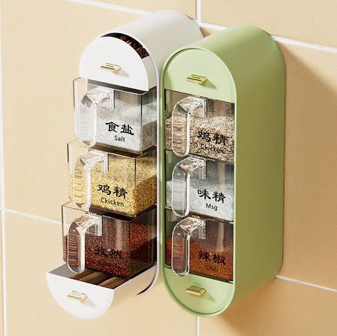 3-Layer Drawer Wall-Mounted Spice Storage Box, Transparent Seasoning Organizer
