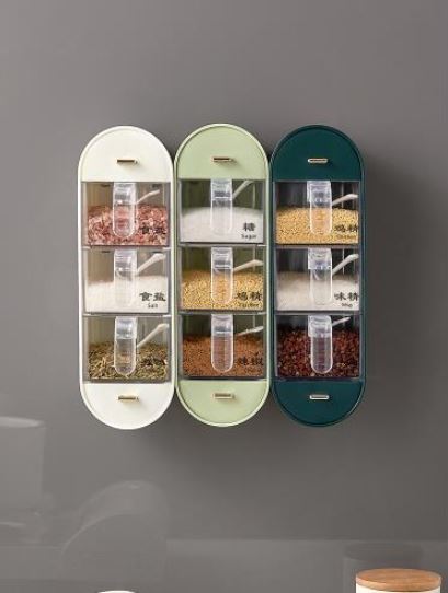 3-Layer Drawer Wall-Mounted Spice Storage Box, Transparent Seasoning Organizer