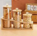 3-Piece Elegant Bamboo & Glass Tiered Canister Set