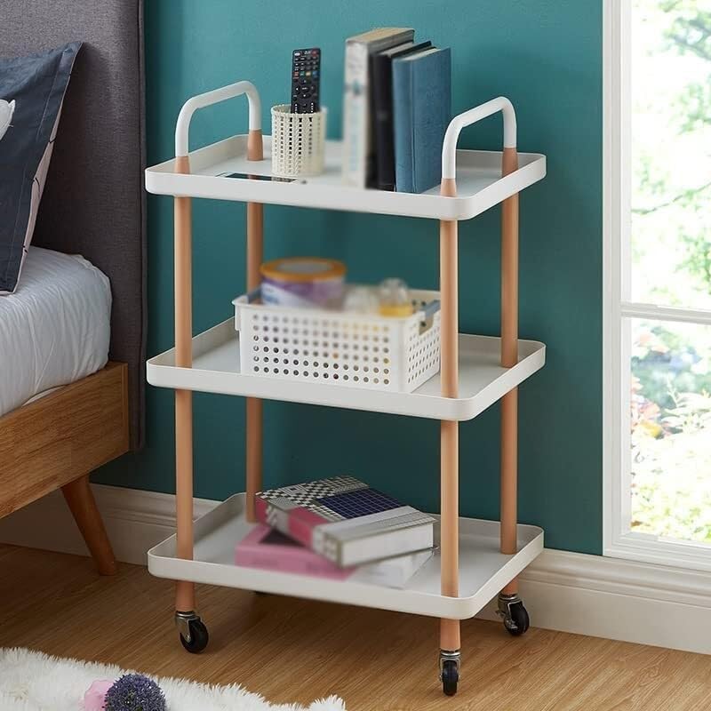 3-Tier Kitchen Storage Trolley, Kitchen Multi-Function Rolling Cart Storage Rack Aesthetic Room Decor