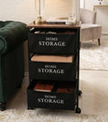 3-Tier Mobile Storage Organizer Rack with Wooden Top & Fabric Bins - Rolling Utility Cart for Kitchen, Living Room & Office