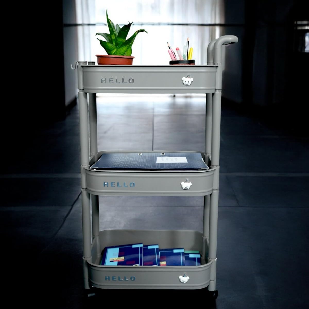 3-Tier Storage Plastic Rolling Cart Organizer Rack with Wheels for Kitchen, Bathroom, Office, Bedroom, Classroom