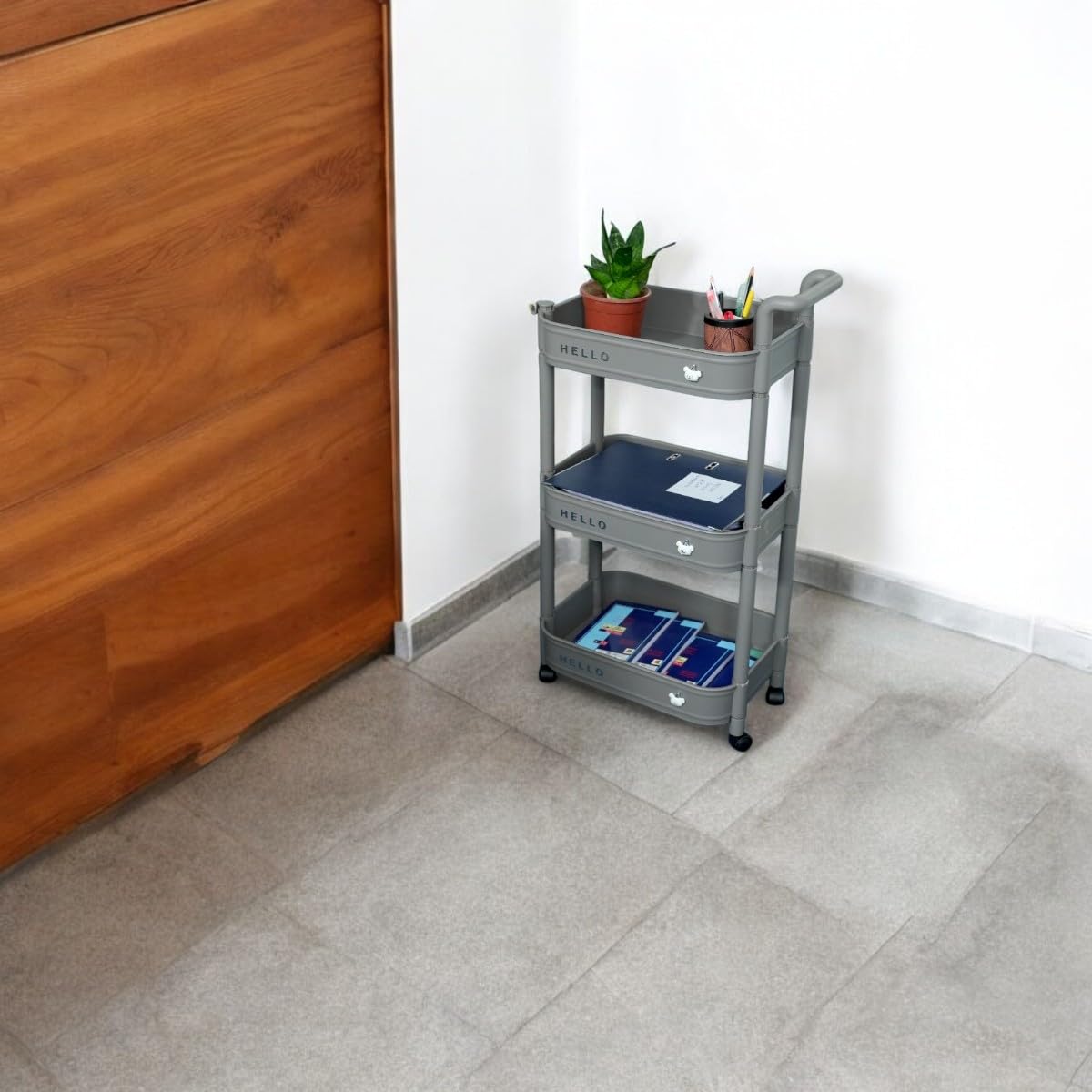 3-Tier Storage Plastic Rolling Cart Organizer Rack with Wheels for Kitchen, Bathroom, Office, Bedroom, Classroom
