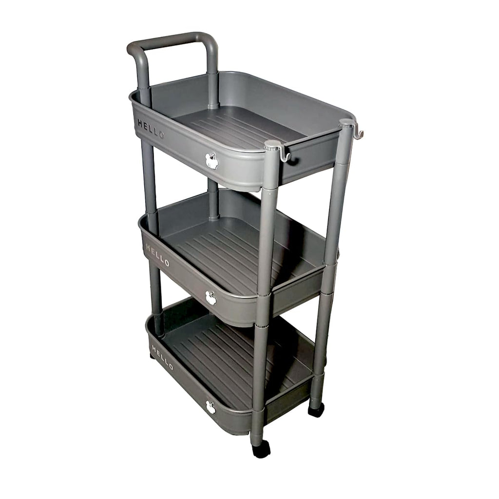 3-Tier Storage Plastic Rolling Cart Organizer Rack with Wheels for Kitchen, Bathroom, Office, Bedroom, Classroom
