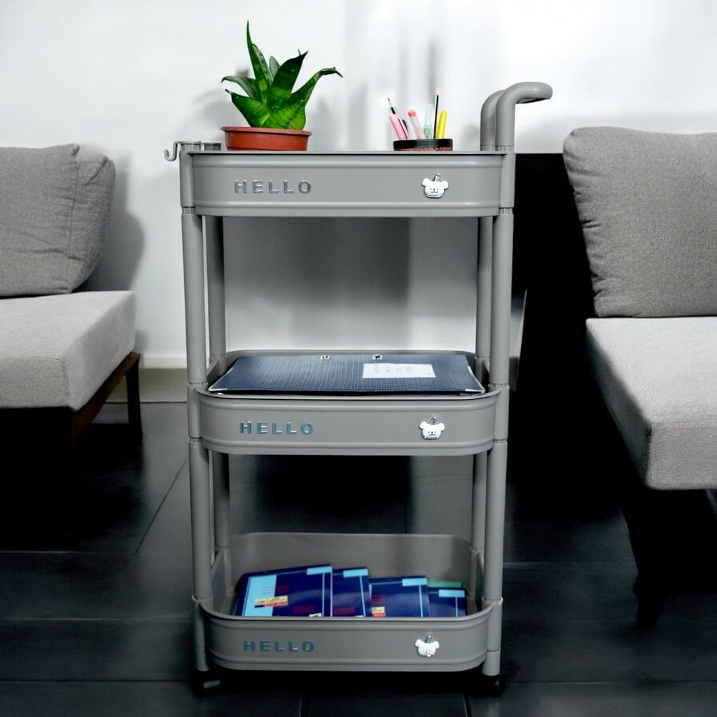 3-Tier Storage Plastic Rolling Cart Organizer Rack with Wheels for Kitchen, Bathroom, Office, Bedroom, Classroom