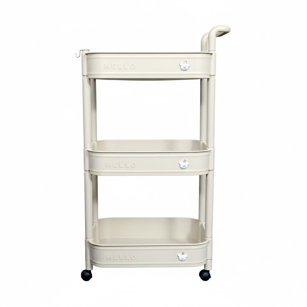 3-Tier Storage Plastic Rolling Cart Organizer Rack with Wheels for Kitchen, Bathroom, Office, Bedroom, Classroom