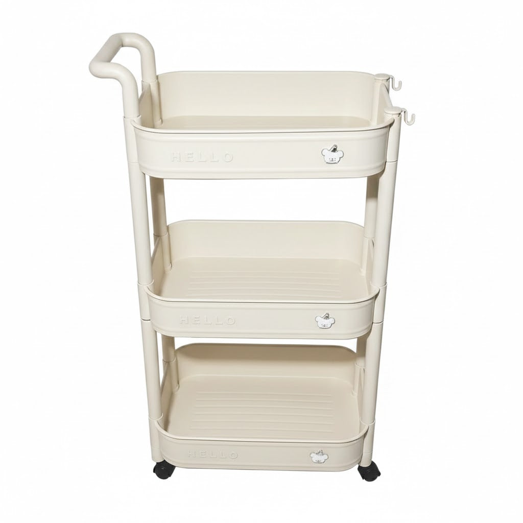 3-Tier Storage Plastic Rolling Cart Organizer Rack with Wheels for Kitchen, Bathroom, Office, Bedroom, Classroom