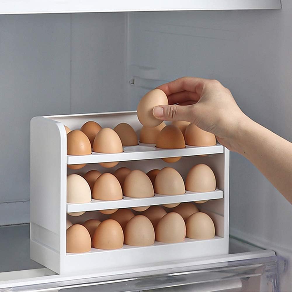 30 Grid Egg Holder For Refrigerator, 3-Layer Egg Storage Container Plastic