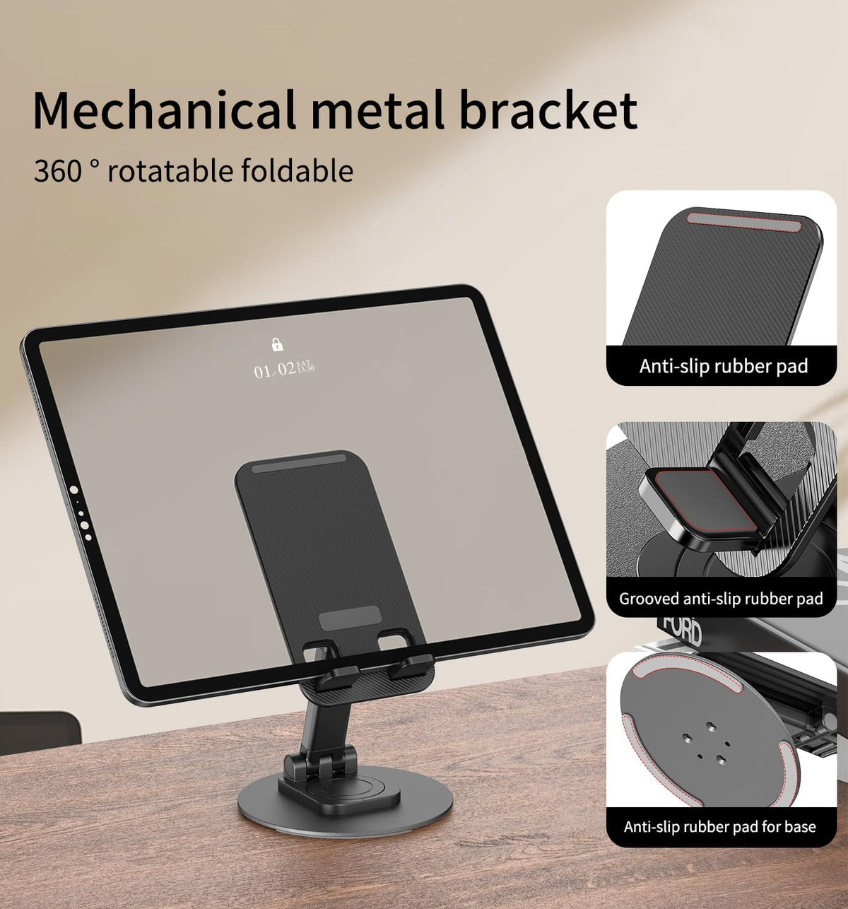 360 Rotatable & Foldable Tablet Stand Mobile Stand & for Kindle, ipad, Stable Base | Adjustment of Height & Angle, for Classes, Calls, Gaming & Videos