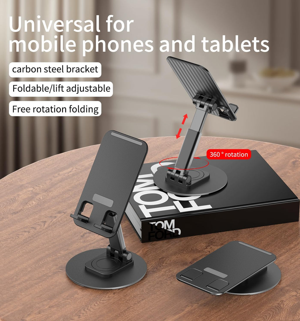 360 Rotatable & Foldable Tablet Stand Mobile Stand & for Kindle, ipad, Stable Base | Adjustment of Height & Angle, for Classes, Calls, Gaming & Videos