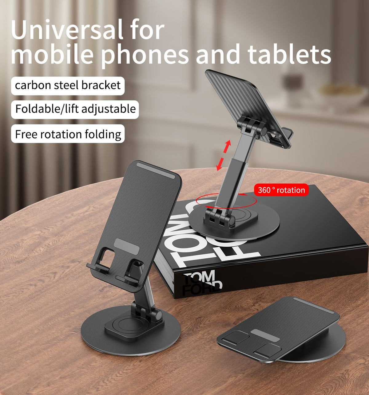 360 Rotatable & Foldable Tablet Stand Mobile Stand & for Kindle, ipad, Stable Base | Adjustment of Height & Angle, for Classes, Calls, Gaming & Videos