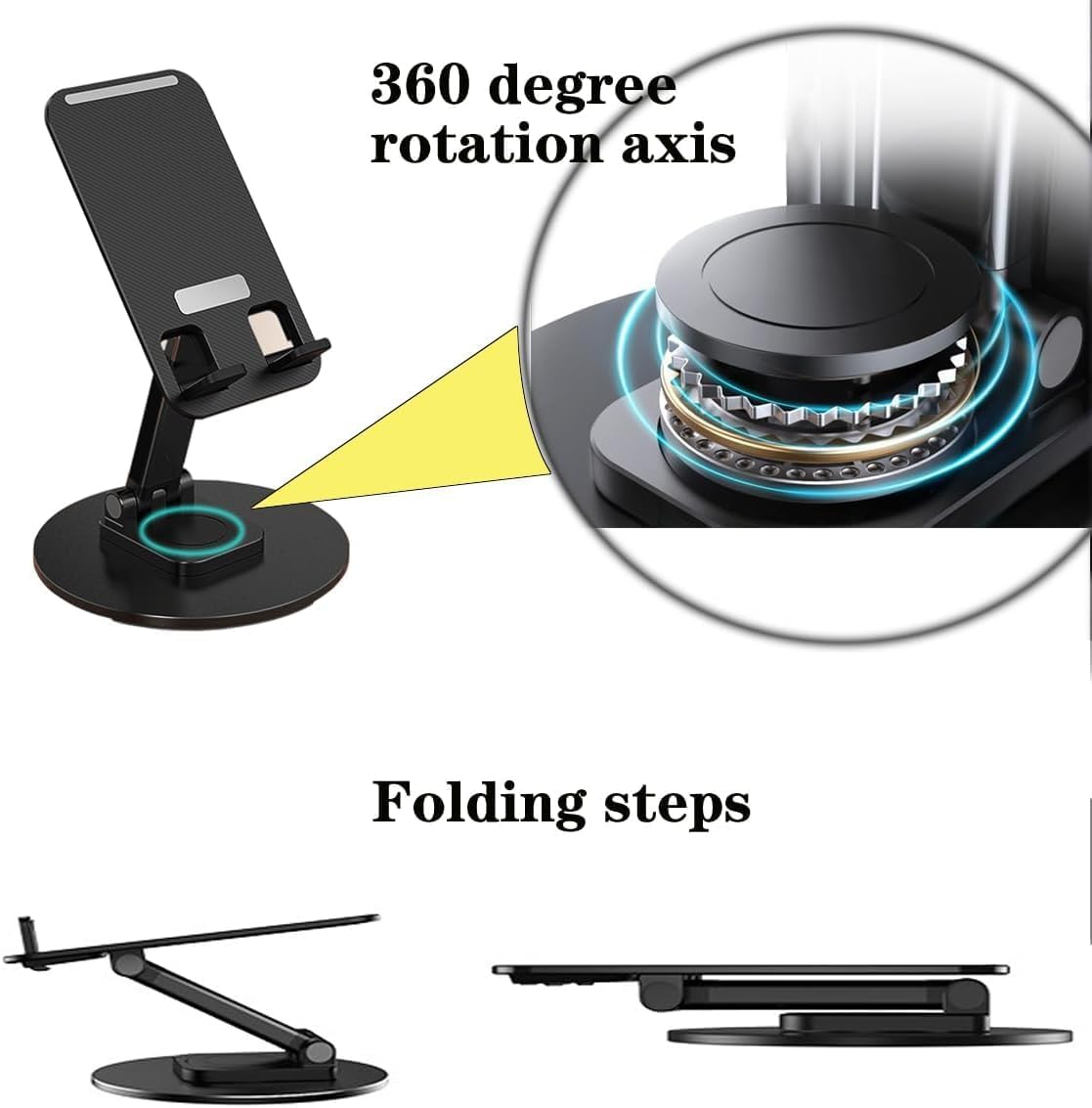 360 Rotatable & Foldable Tablet Stand Mobile Stand & for Kindle, ipad, Stable Base | Adjustment of Height & Angle, for Classes, Calls, Gaming & Videos