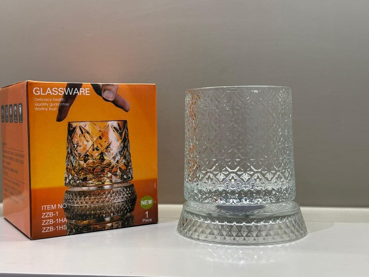 360° Rotating Glass Tumbler, Rotatable Glass with Spinning Base, Creative 260ml Glass Bourbon Cup