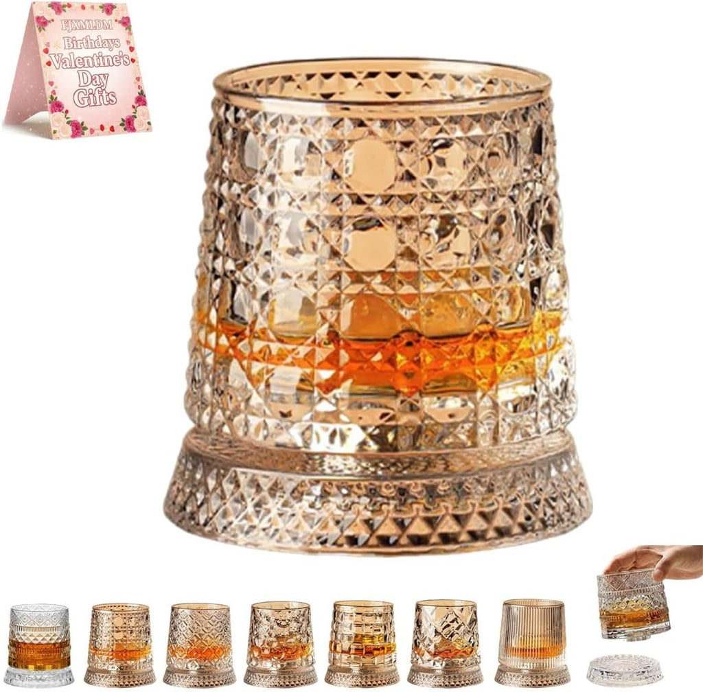360° Rotating Glass Tumbler, Rotatable Glass with Spinning Base, Creative 260ml Glass Bourbon Cup