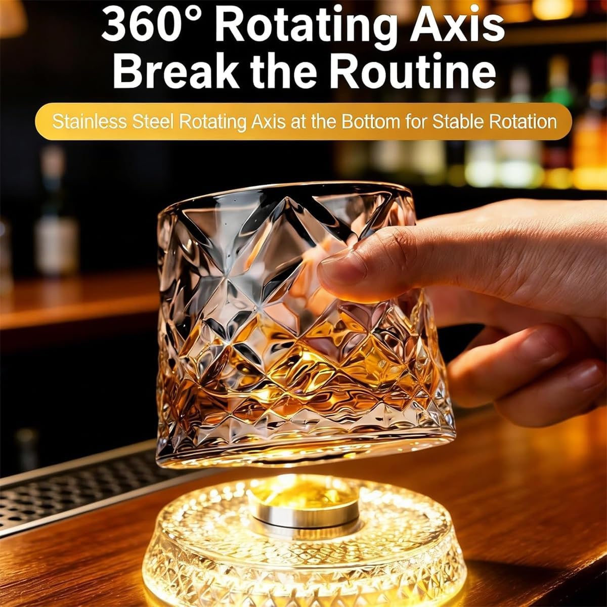 360° Rotating Glass Tumbler, Rotatable Glass with Spinning Base, Creative 260ml Glass Bourbon Cup