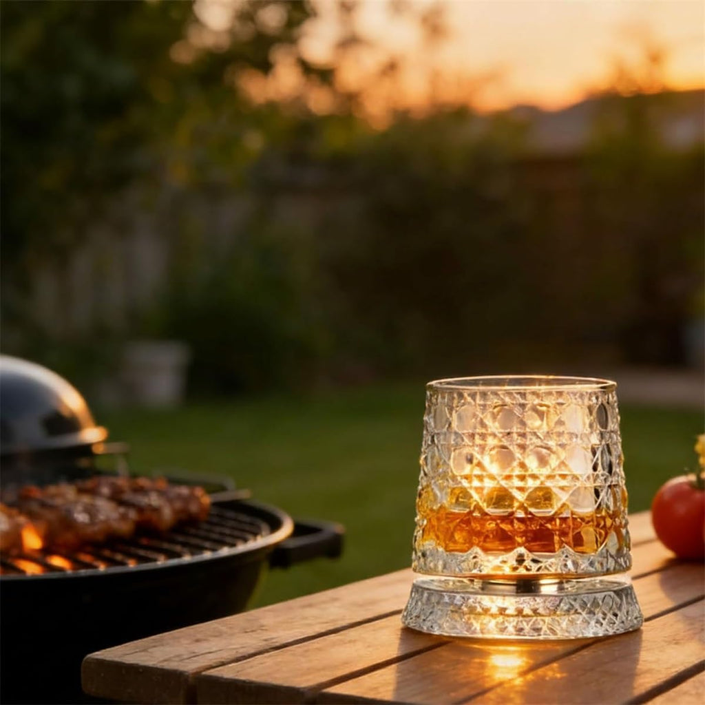 360° Rotating Glass Tumbler, Rotatable Glass with Spinning Base, Creative 260ml Glass Bourbon Cup