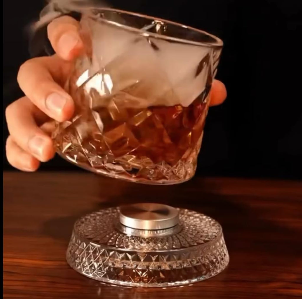 360° Rotating Glass Tumbler, Rotatable Glass with Spinning Base, Creative 260ml Glass Bourbon Cup