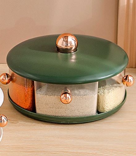 Kitchen Multifunctional Spice Dispenser, 360° Rotating Large Capacity Spice Seasoning Box