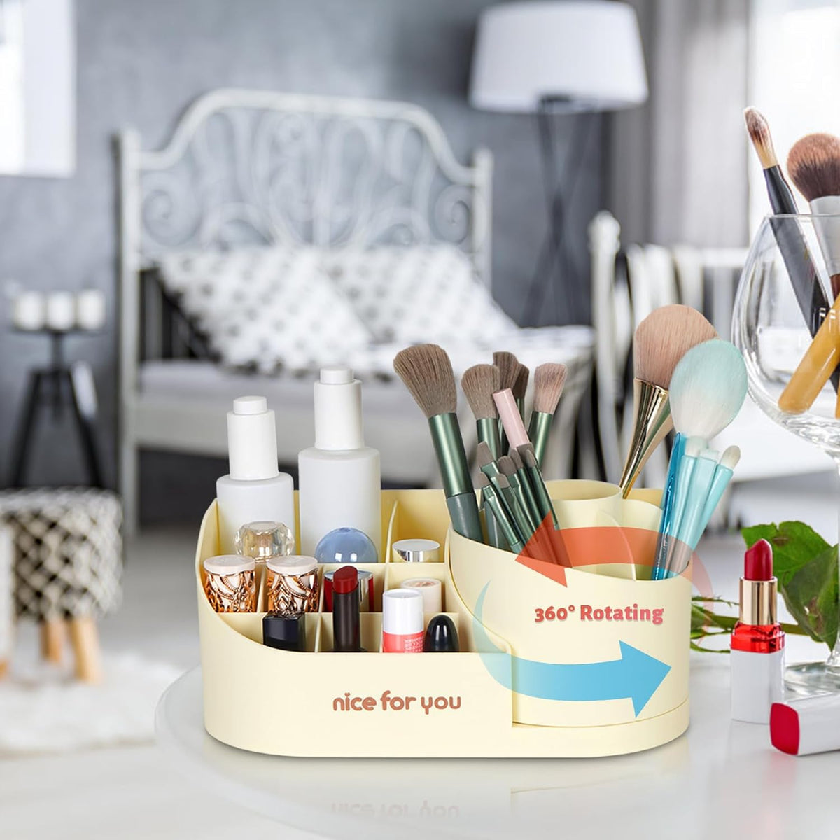 360°Rotating Makeup Organizer, Large Capacity Makeup Tools Holder Cosmetic Display Case