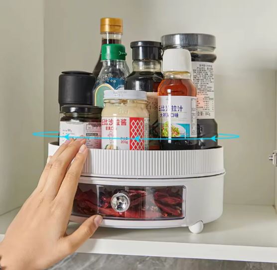 360° Rotation Spice Rack, Large Capacity Cosmetic Storage Tray, Kitchen Seasoning Cosmetic Tray