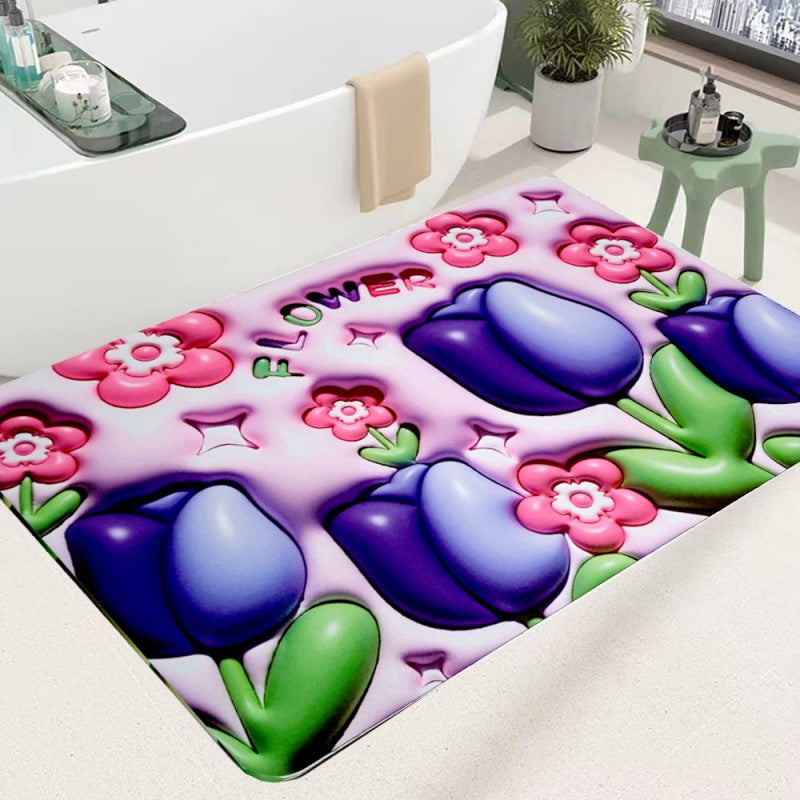 3D Flower Bathroom Rugs Non Slip Bath Mat, Quick-Drying Bathroom Mats Cute Extra Soft Absorbent