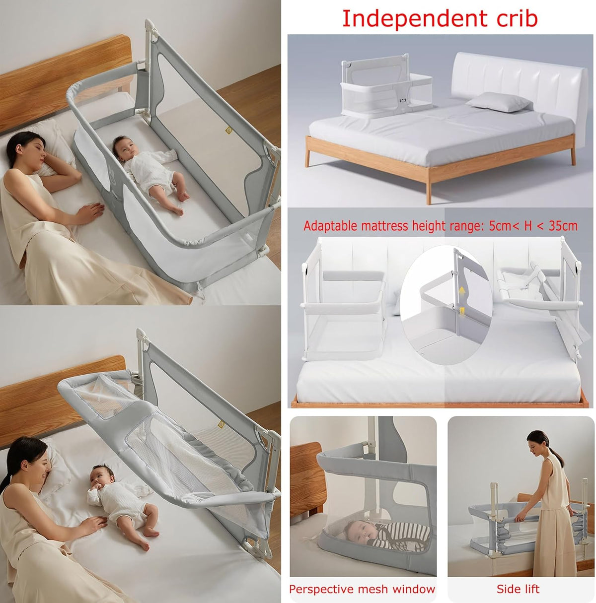 3 In 1 Baby Bed Without Mattress Breathable And Visible Mesh Window Sturdy Aluminum Alloy Bed Bracket For Baby Co-Sleeping