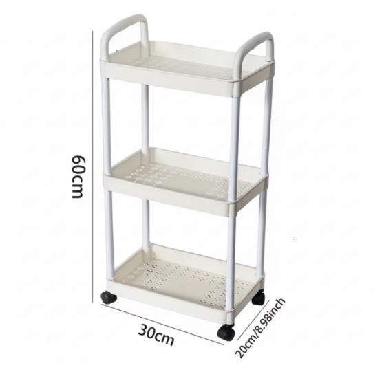 3 Tier Rolling Cart with Wheels and Handle, Rolling Storage Cart for Office, Living Room, Laundry Room, Kitchen, Bathroom