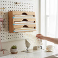 3 in 1 Bamboo Wood Plastic Wrap Dispenser with Slide Cutter, Aluminum foil Parchment Paper Cling Wrap Organizer Dispenser