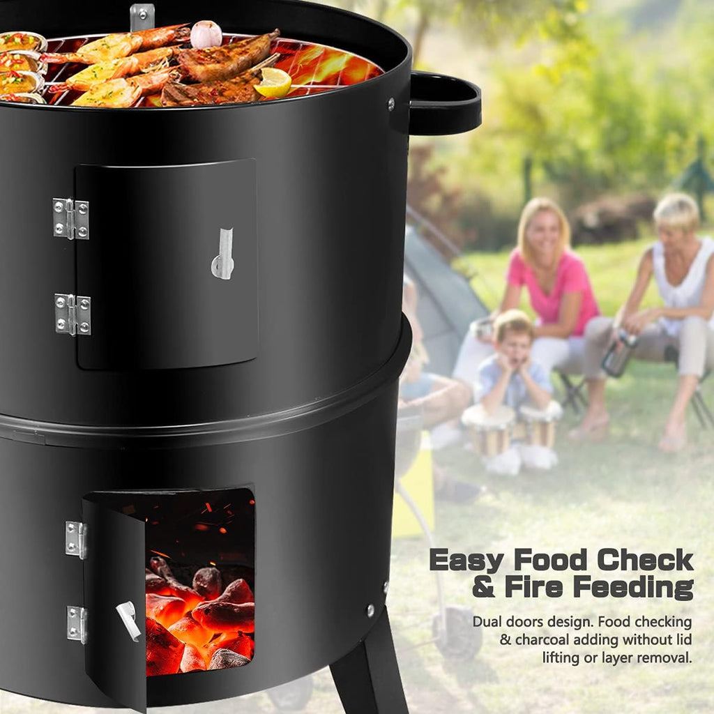 3 In 1 Vertical Charcoal Smoker, 16 inches Separable BBQ Smoker Grill Combo With Built-In Thermometer & Easy TEMP Adjustable Vent For Outdoor Cooking