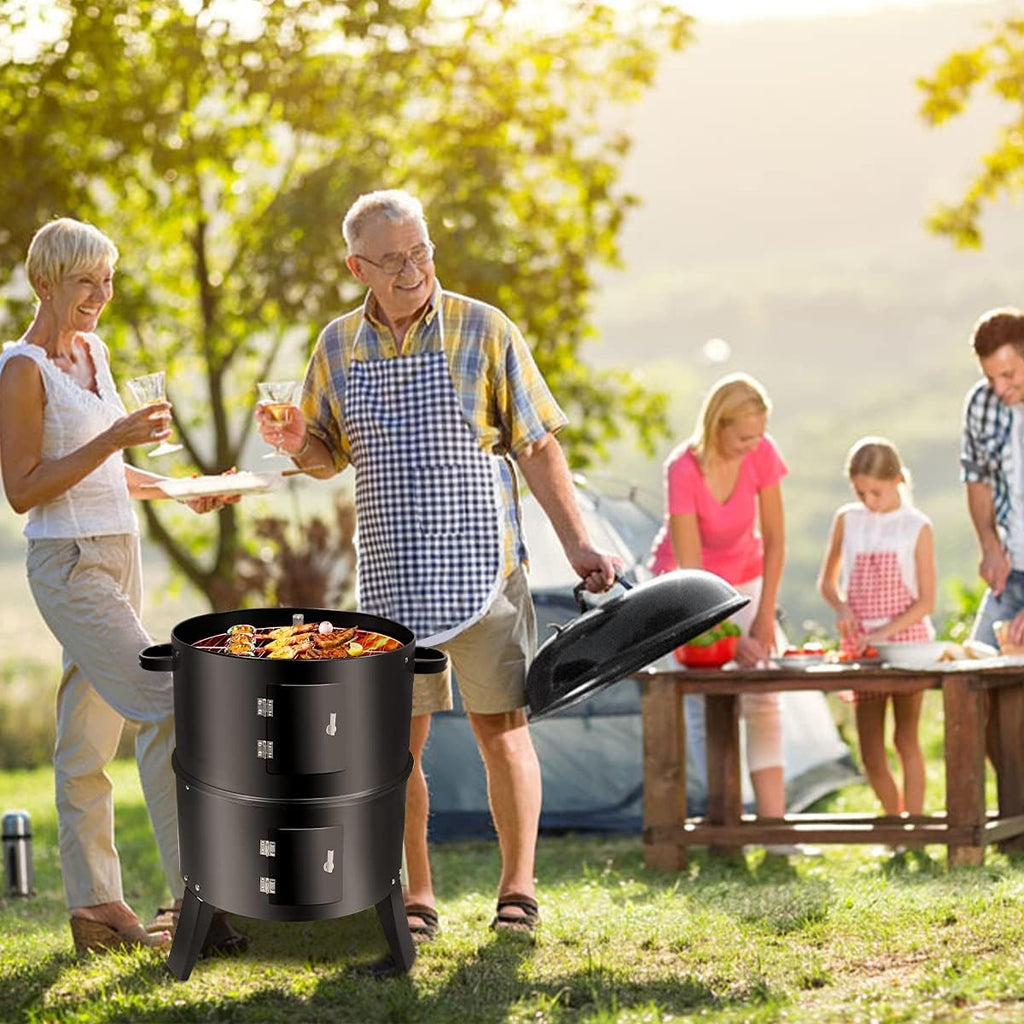 3 In 1 Vertical Charcoal Smoker, 16 inches Separable BBQ Smoker Grill Combo With Built-In Thermometer & Easy TEMP Adjustable Vent For Outdoor Cooking