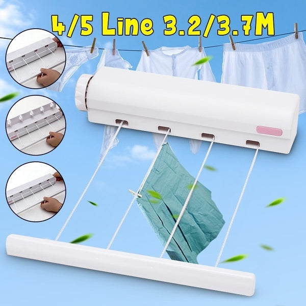 4-Line Retractable Clothesline Wall Mounted Laundry Washing Line Dryer Drying Line