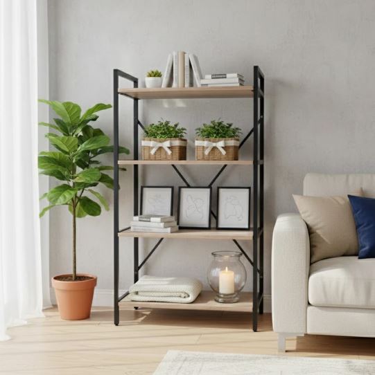 4-Tier Industrial Rolling Storage Rack with Lockable Wheels